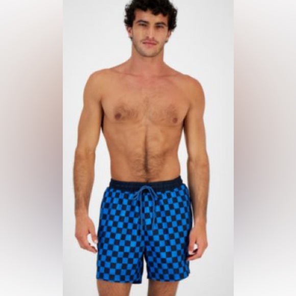 INC Men's Zane Checkerboard 5" Swim Trunks/size 2XL French blue - Picture 2 of 2